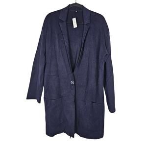 NEW Talbots 1X Cotton Blend Sweater Blazer Navy Blue Career Professional